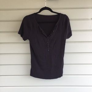 Black Ribbed Button Down T-Shirt